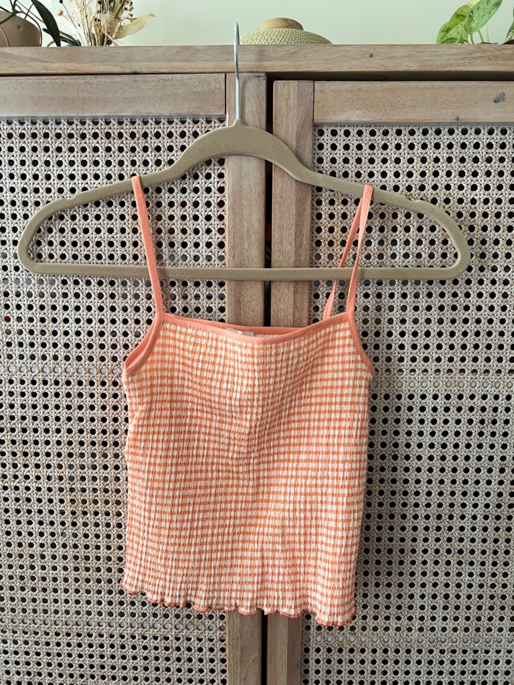 Aritzia Women’s Orange Gingham Sleeveless Cami Tank Top
